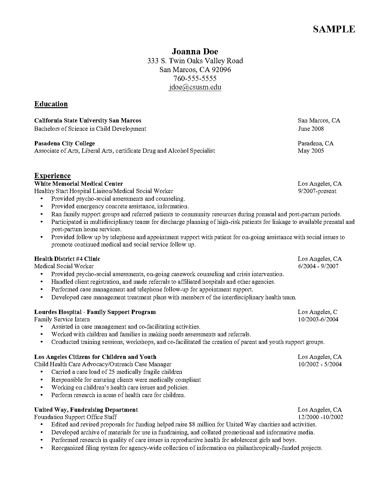 child development resume examples