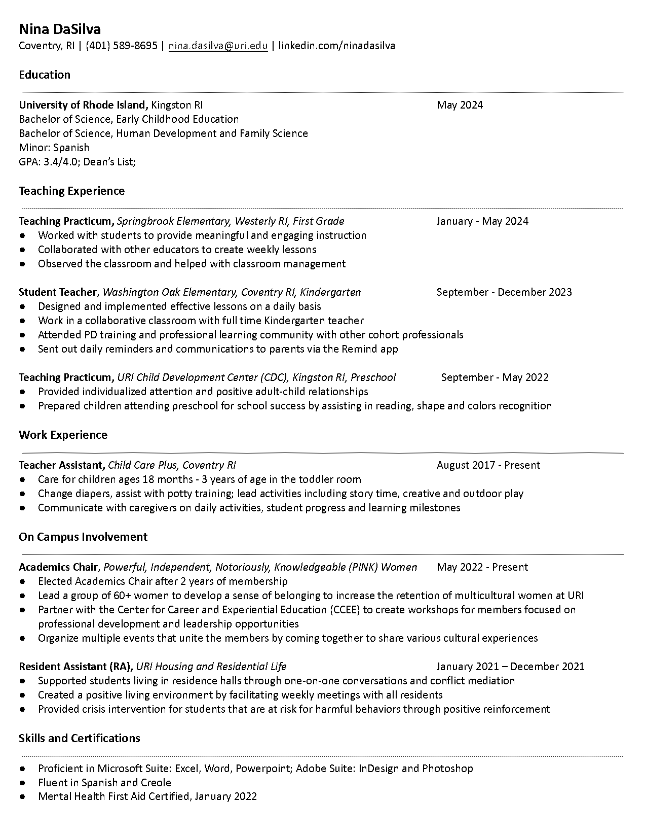 child development resume examples